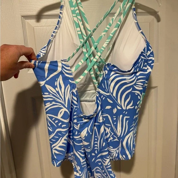 Plus Size La Blanca Blue and Green One Piece Swimwear V-Neck Design- NWOT - Picture 3 of 4